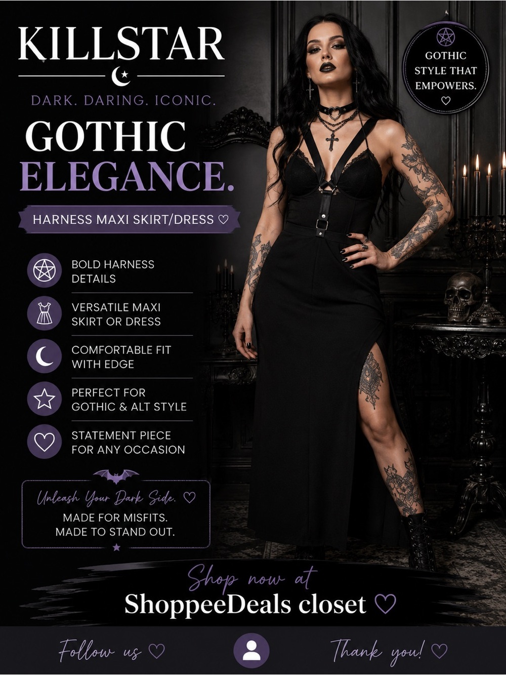 Killstar Black Harness Maxi Skirt/Dress – Size Large